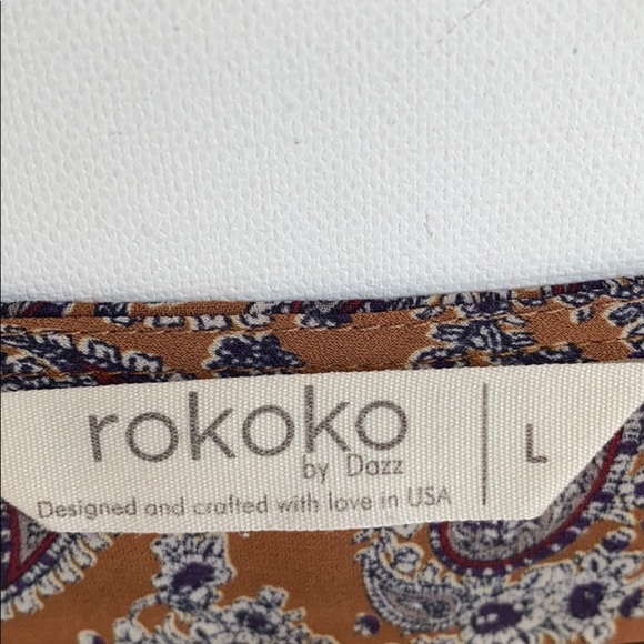 Rokoko Paisley print 3/4 sleeve peplum top, size L - Picture 4 of 10